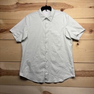 Lululemon Shirt Large Short Sleeve Button Up Light Green Geometric Stretch